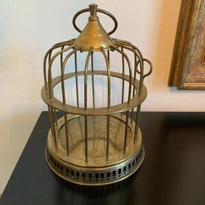 Vintage Solid Brass Decorative Bird Cage with Hanging Loop and Pin Key 9.5"x6.5"